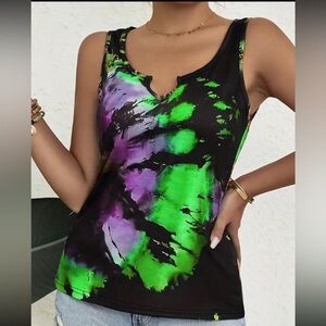 NWT notch neck green/purple tank top